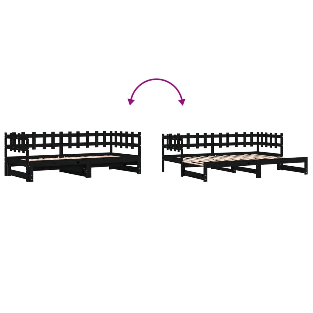 Dormeuse Estraibile Nera 2x(80x200) cm Legno Massello di Pino | homemem39
