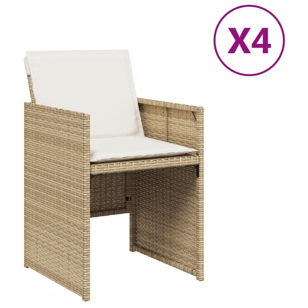 Sedie da Giardino con Cuscini 4 pz Beige in Polyrattan