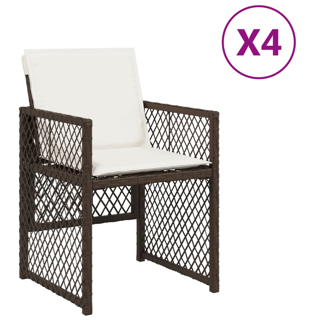 Sedie da Giardino con Cuscini 4 pz Marroni in Polyrattan