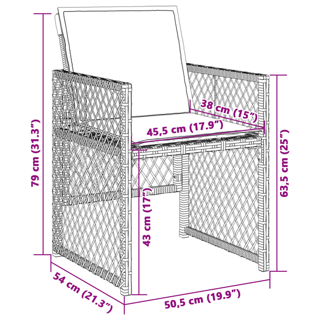 Sedie da Giardino con Cuscini 4 pz Marroni in Polyrattan