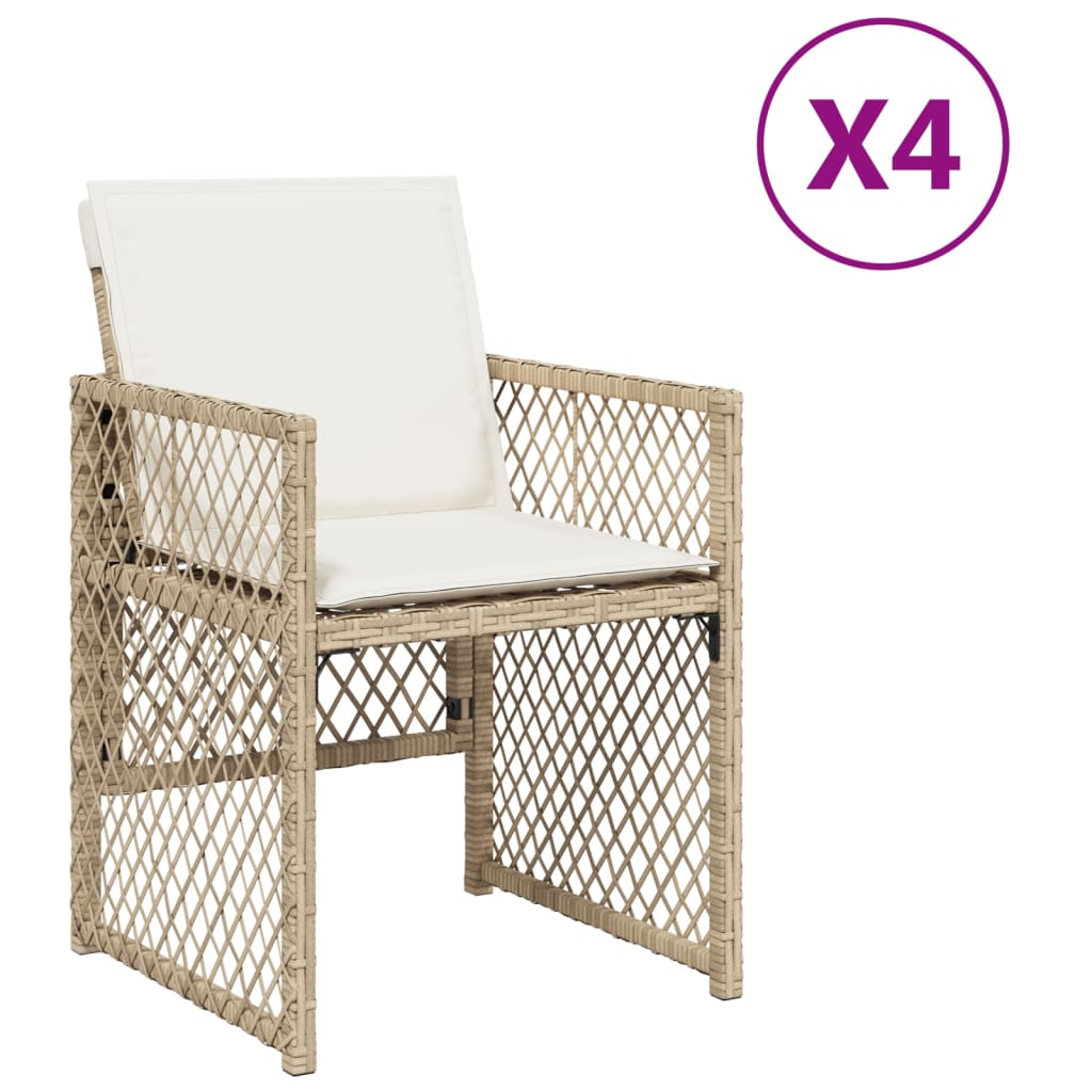 Sedie da Giardino con Cuscini 4 pz Beige in Polyrattan