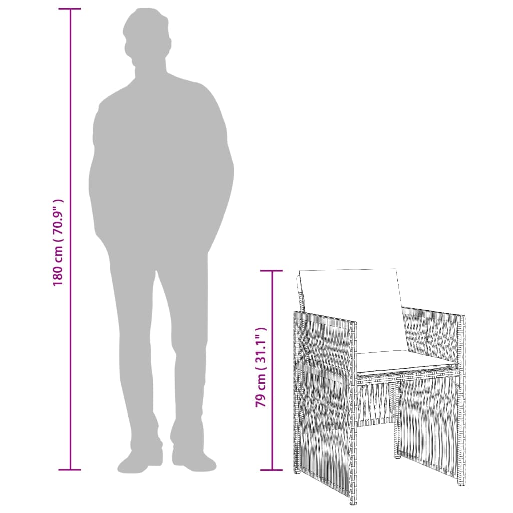 Sedie da Giardino con Cuscini 4 pz Nere in Polyrattan