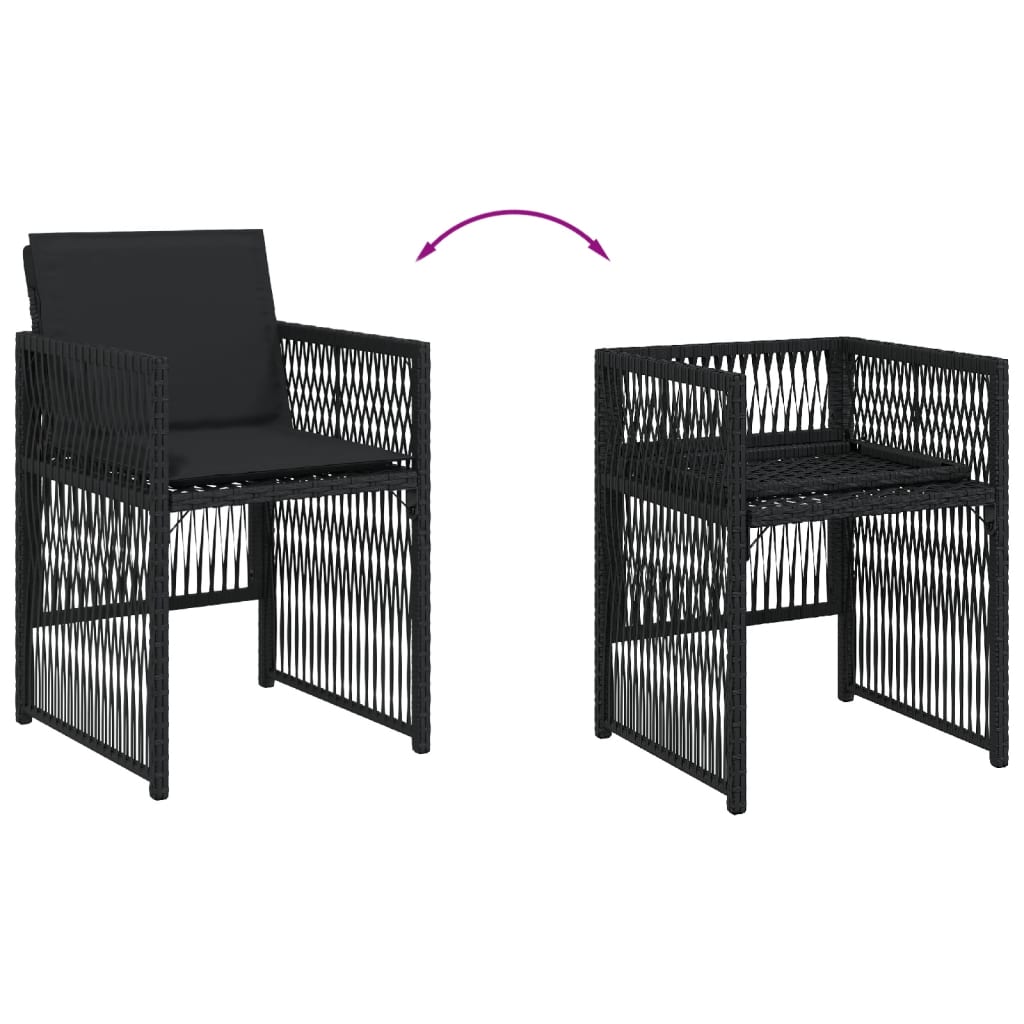 Sedie da Giardino con Cuscini 4 pz Nere in Polyrattan