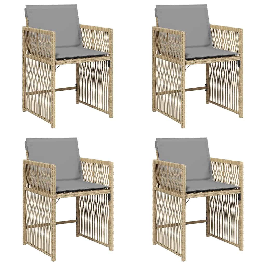 Sedie da Giardino con Cuscini 4 pz Beige Misto in Polyrattan