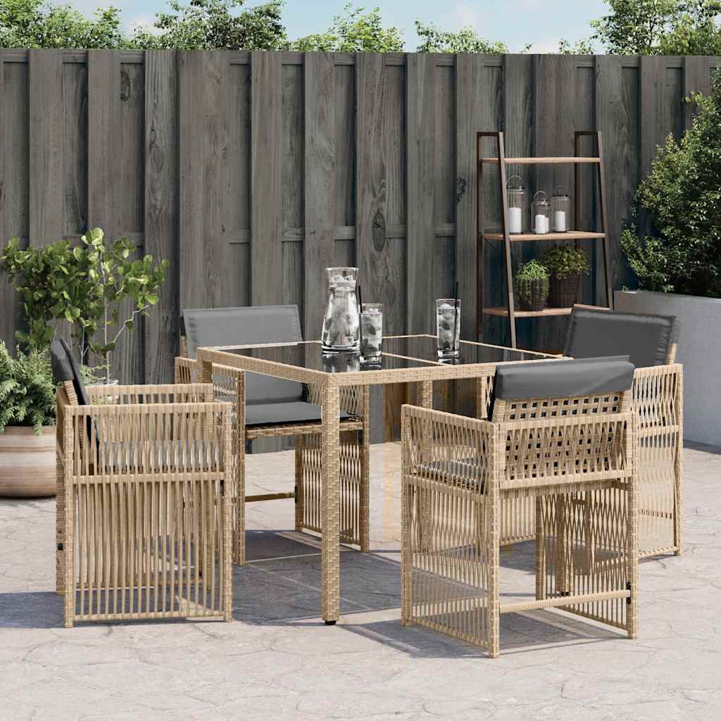 Sedie da Giardino con Cuscini 4 pz Beige Misto in Polyrattan