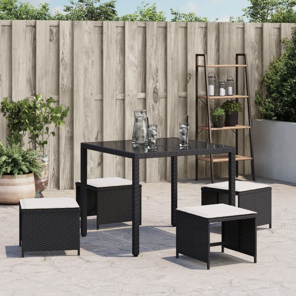 Sgabelli da Giardino con Cuscini 4pz Neri 41x41x36cm Polyrattan - homemem39