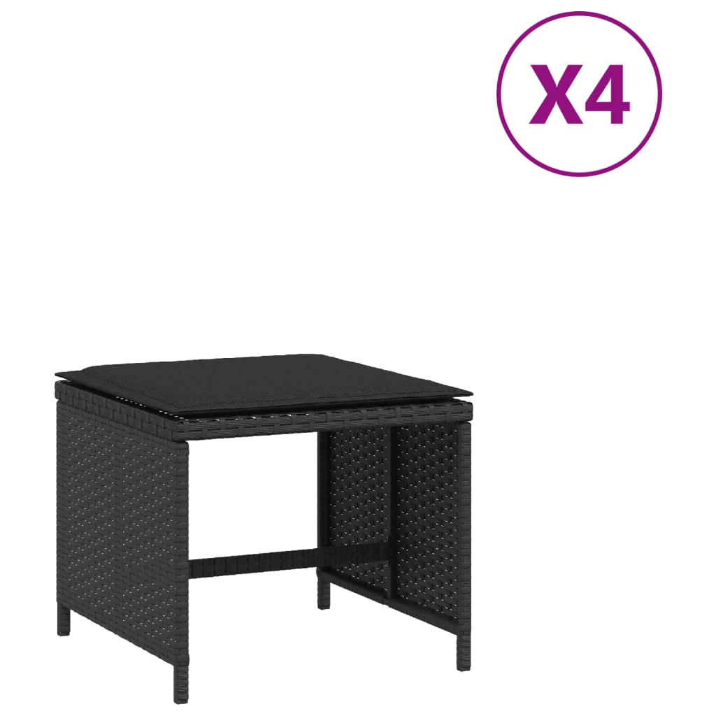 Sgabelli da Giardino con Cuscini 4pz Neri 41x41x36cm Polyrattan - homemem39