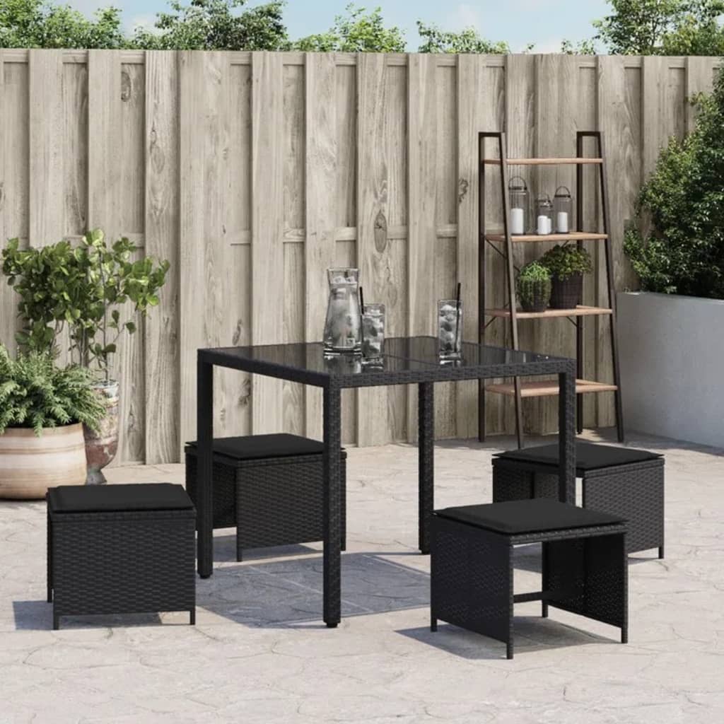 Sgabelli da Giardino con Cuscini 4pz Neri 41x41x36cm Polyrattan - homemem39