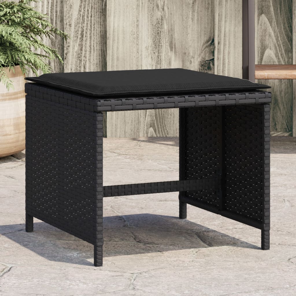Sgabelli da Giardino con Cuscini 4pz Neri 41x41x36cm Polyrattan - homemem39