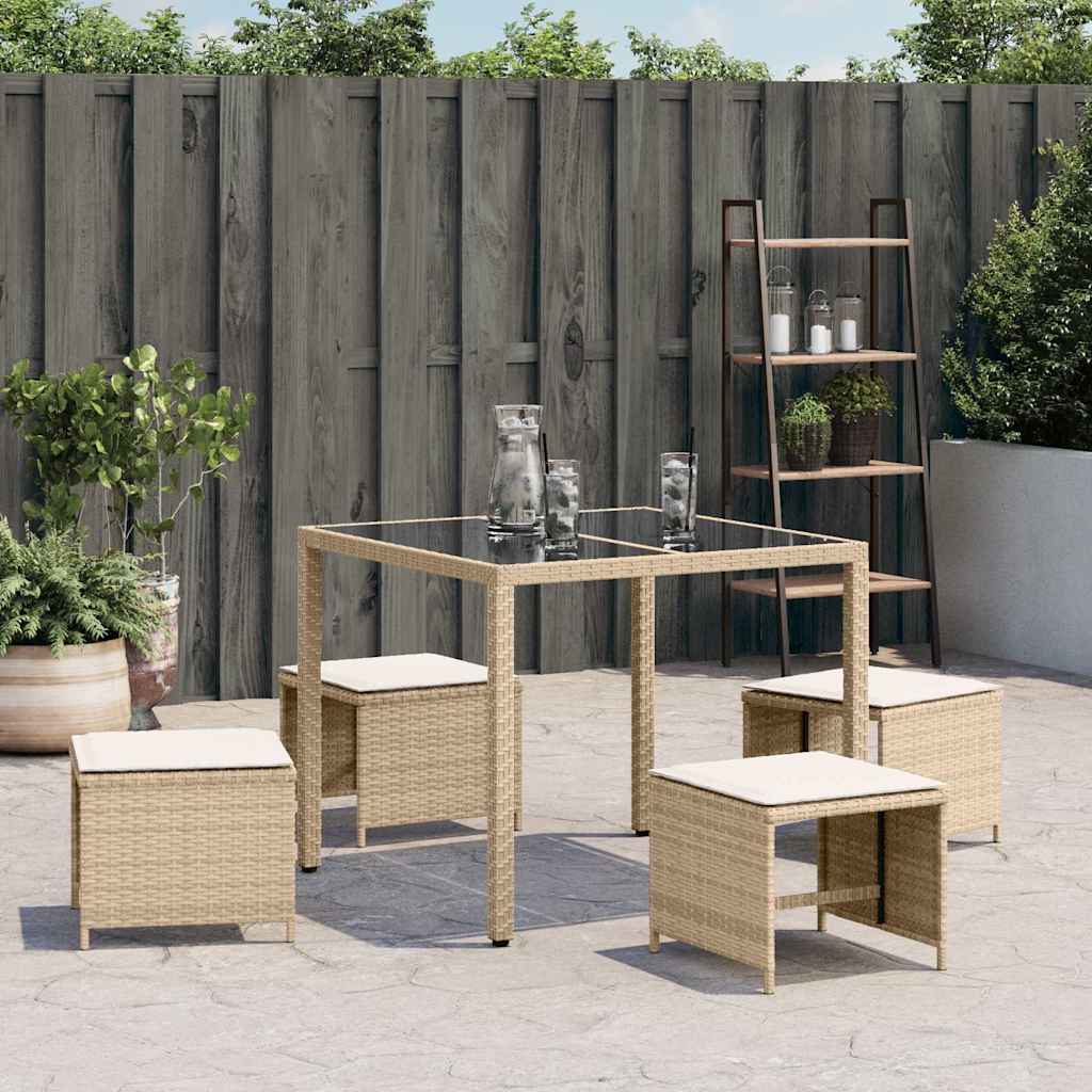 Sgabelli Giardino con Cuscini 4pz Beige 41x41x36cm Polyrattan | homemem39