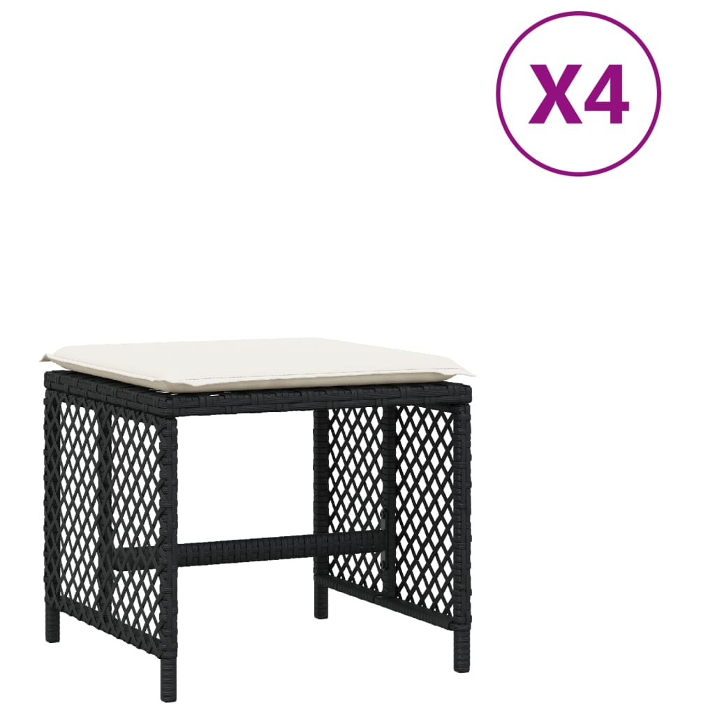 Sgabelli da Giardino con Cuscini 4pz Neri 41x41x36cm Polyrattan - homemem39