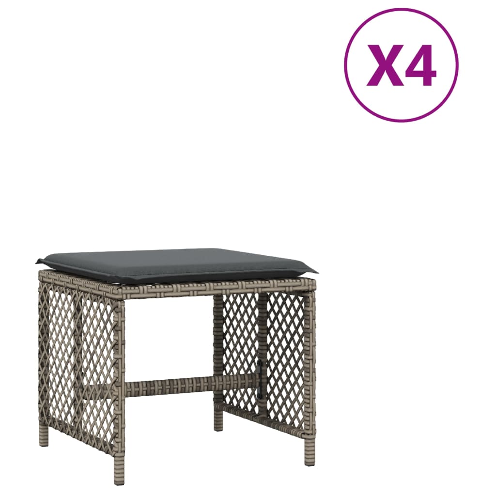 Sgabelli Giardino con Cuscini 4pz Grigi 41x41x36cm Polyrattan - homemem39