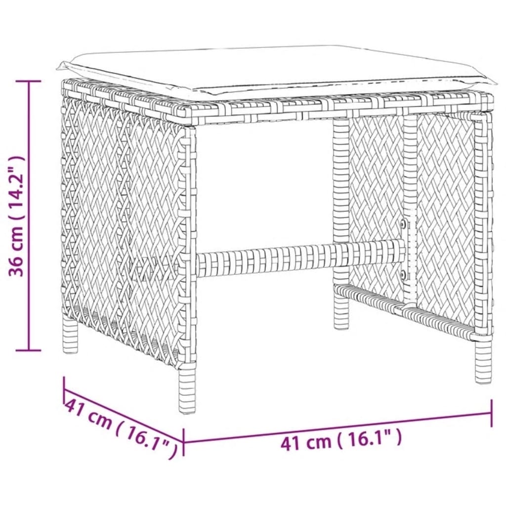 Sgabelli Giardino con Cuscini 4pz Grigi 41x41x36cm Polyrattan - homemem39