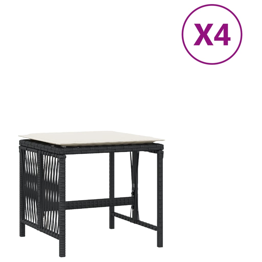 Sgabelli da Giardino con Cuscini 4pz Neri 41x41x36cm Polyrattan - homemem39