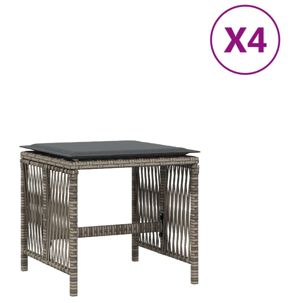 Sgabelli Giardino con Cuscini 4pz Grigi 41x41x36cm Polyrattan - homemem39