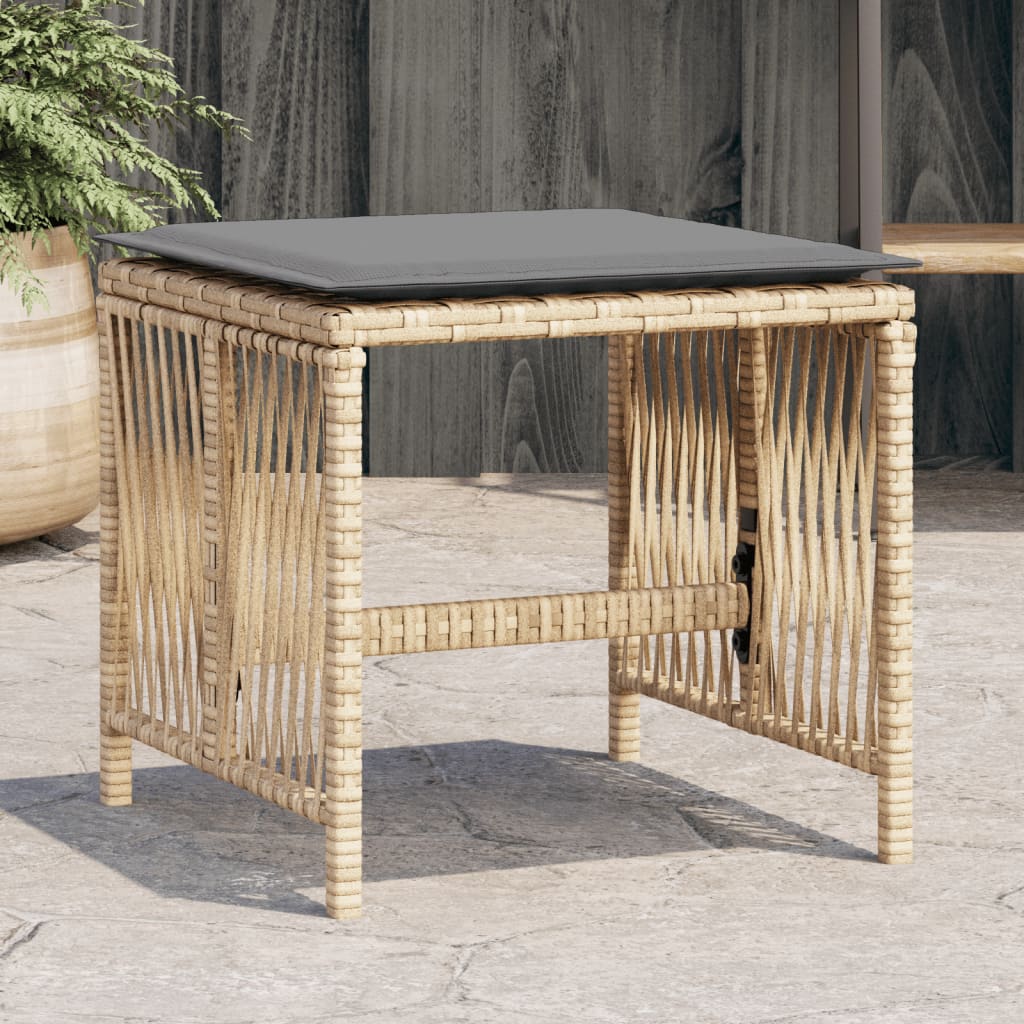 Sgabelli Giardino Cuscini 4pz Beige Misto 41x41x36cm Polyrattan - homemem39