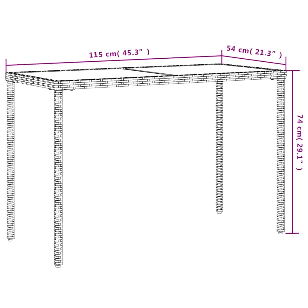 Tavolo da Giardino Piano in Vetro Nero 115x54x74 cm Polyrattan | homemem39