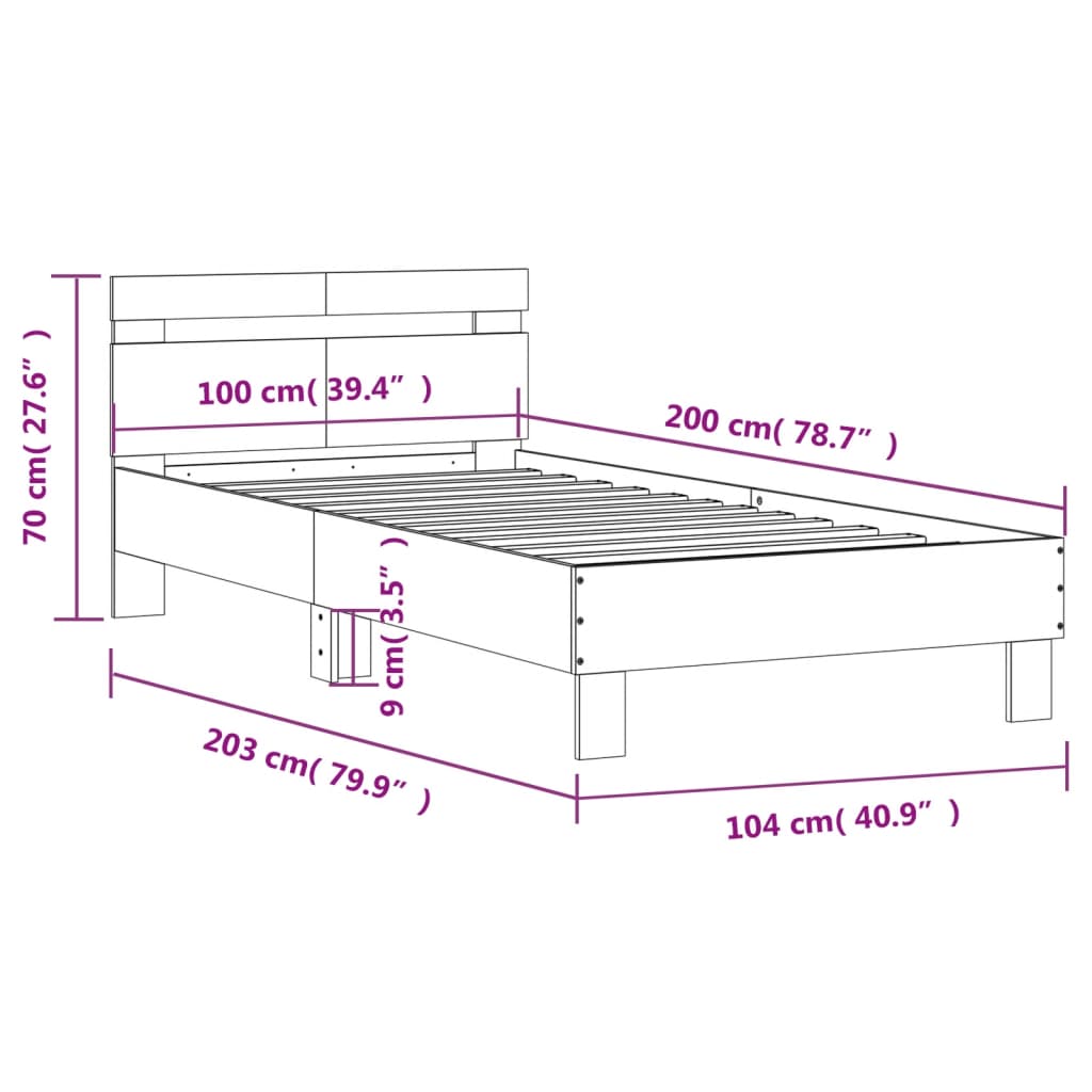 Giroletto con Testiera Rovere Fumo 100x200 cm Legno Multistrato | homemem39