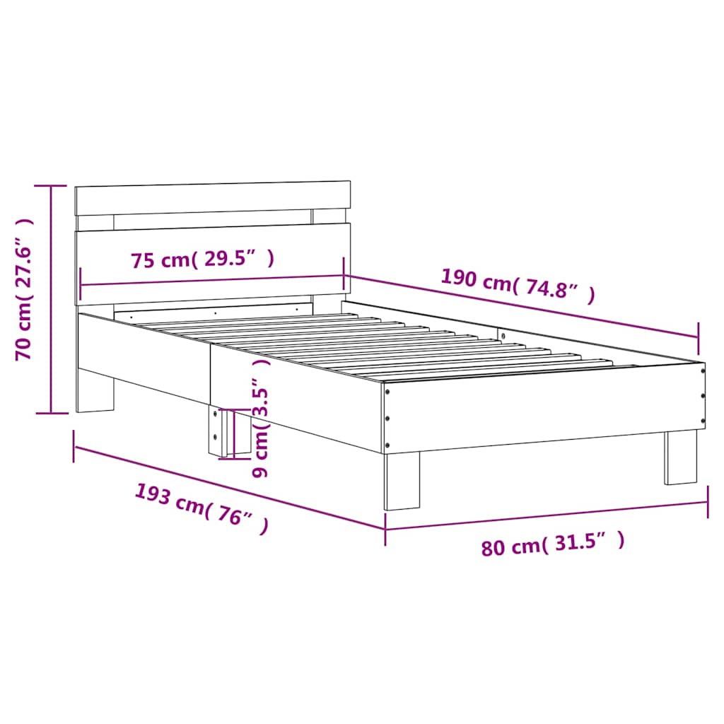 Giroletto senza Materasso con Testiera Rovere Sonoma 75x190 cm - homemem39