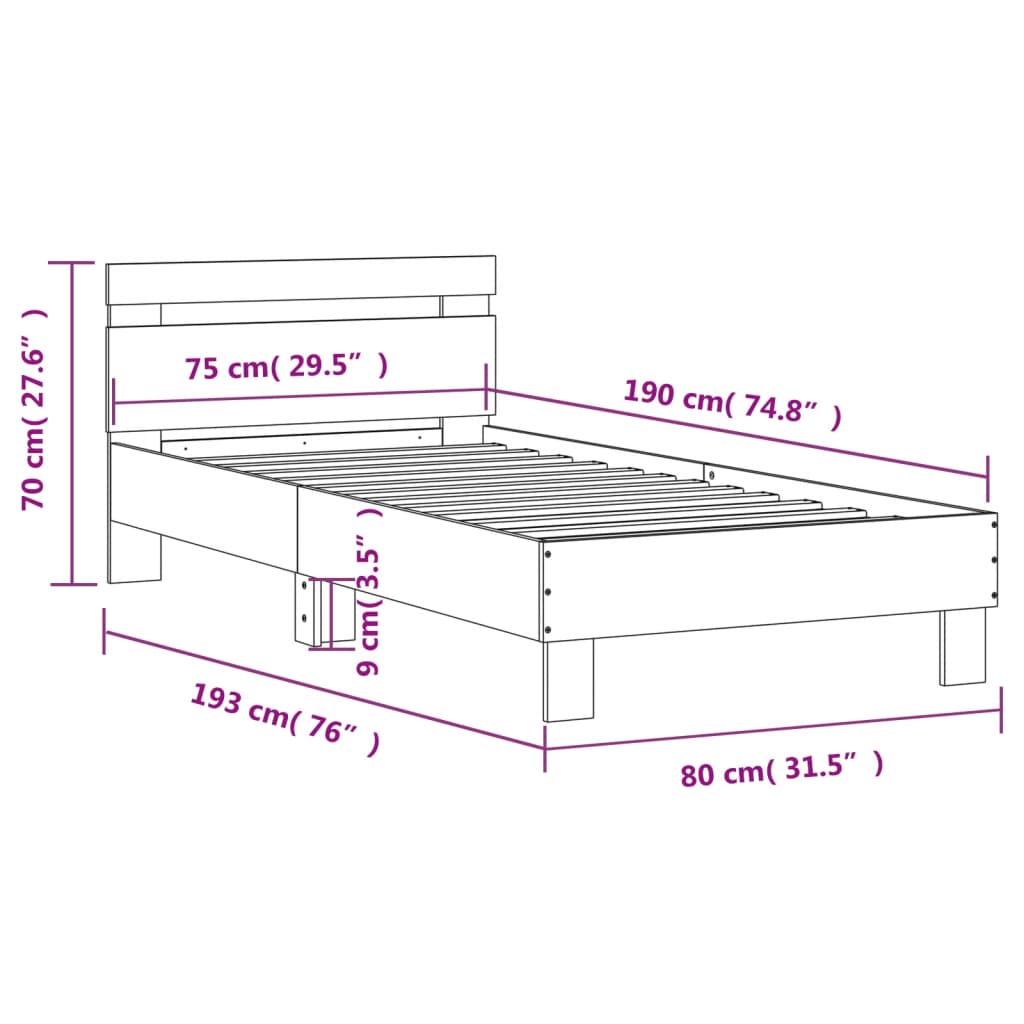 Giroletto Testiera Grigio Cemento 75x190 cm Legno Multistrato | homemem39