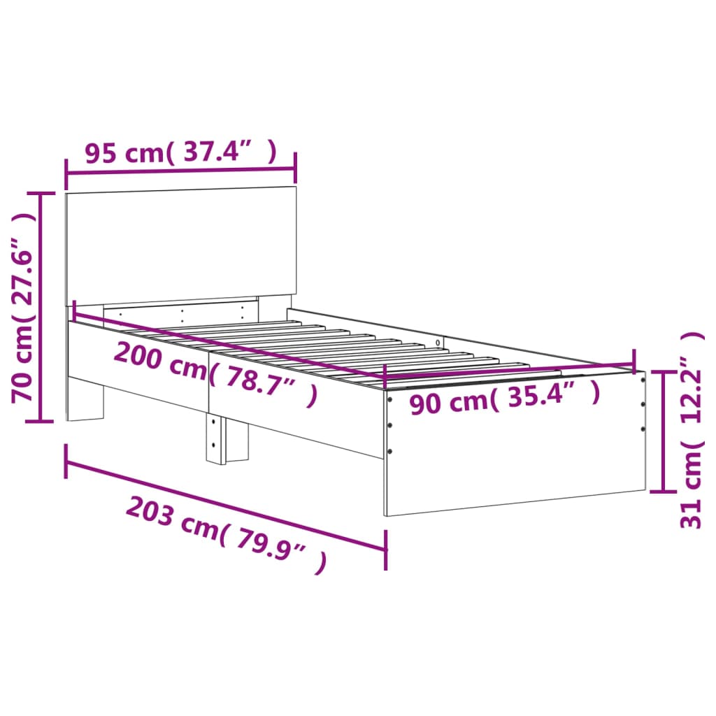 Giroletto Testiera Grigio Cemento 90x200 cm Legno Multistrato | homemem39