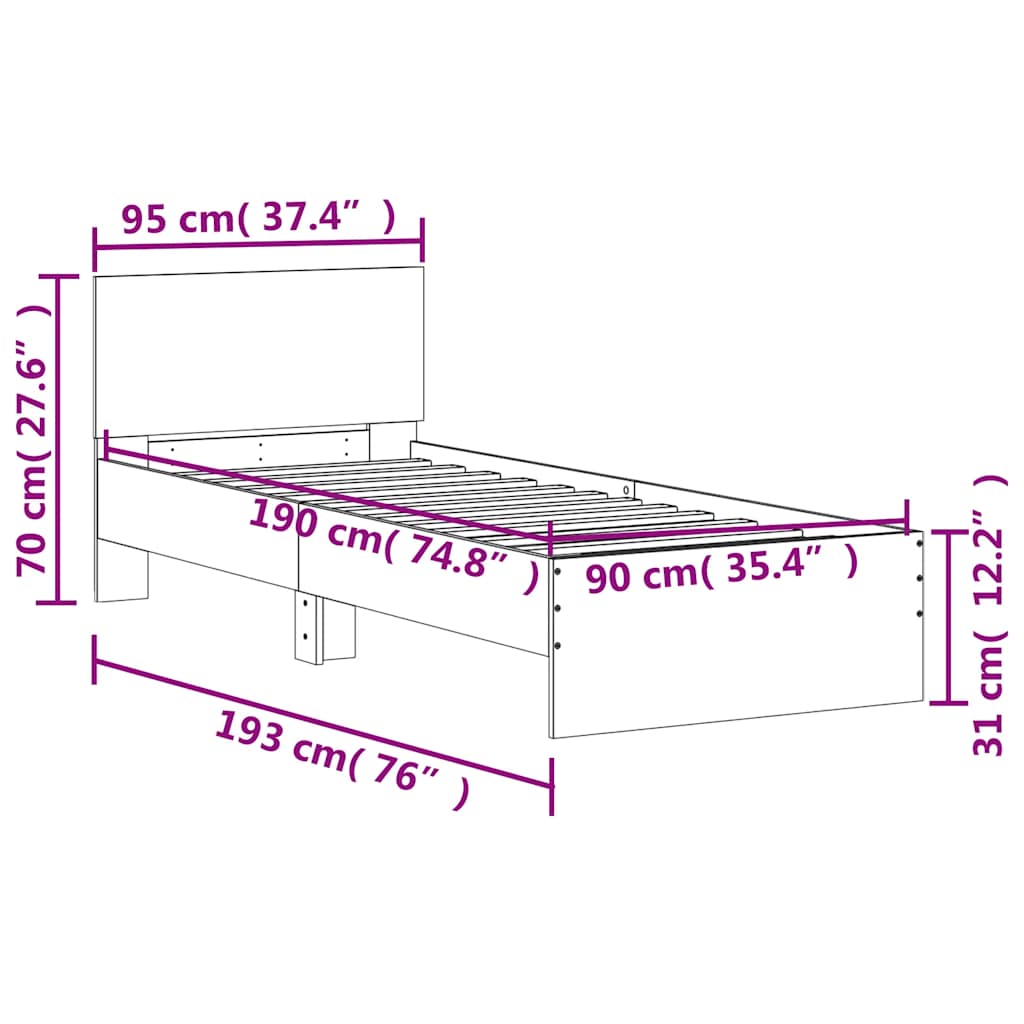 Giroletto senza Materasso con Testiera Rovere Sonoma 90x190 cm - homemem39