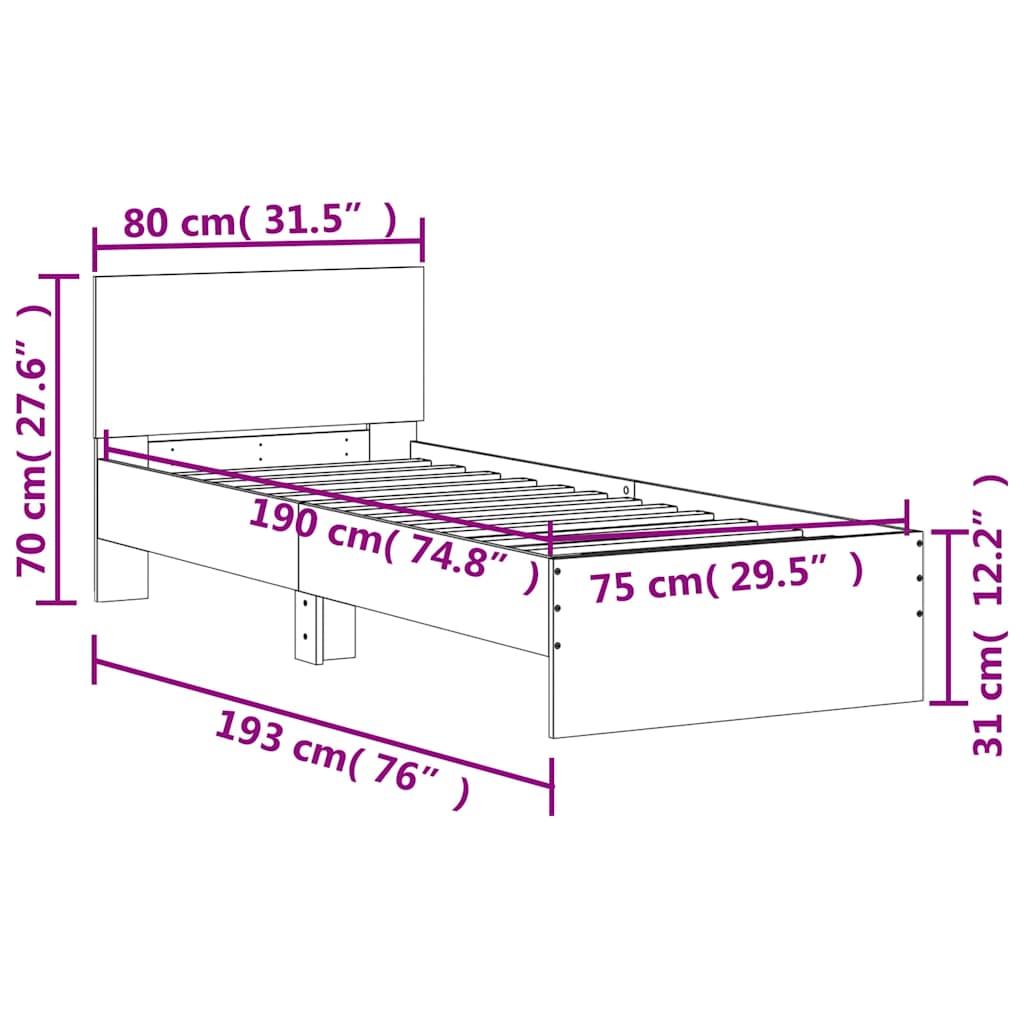 Giroletto con Testiera Nero 75x190 cm in Legno Multistrato | homemem39