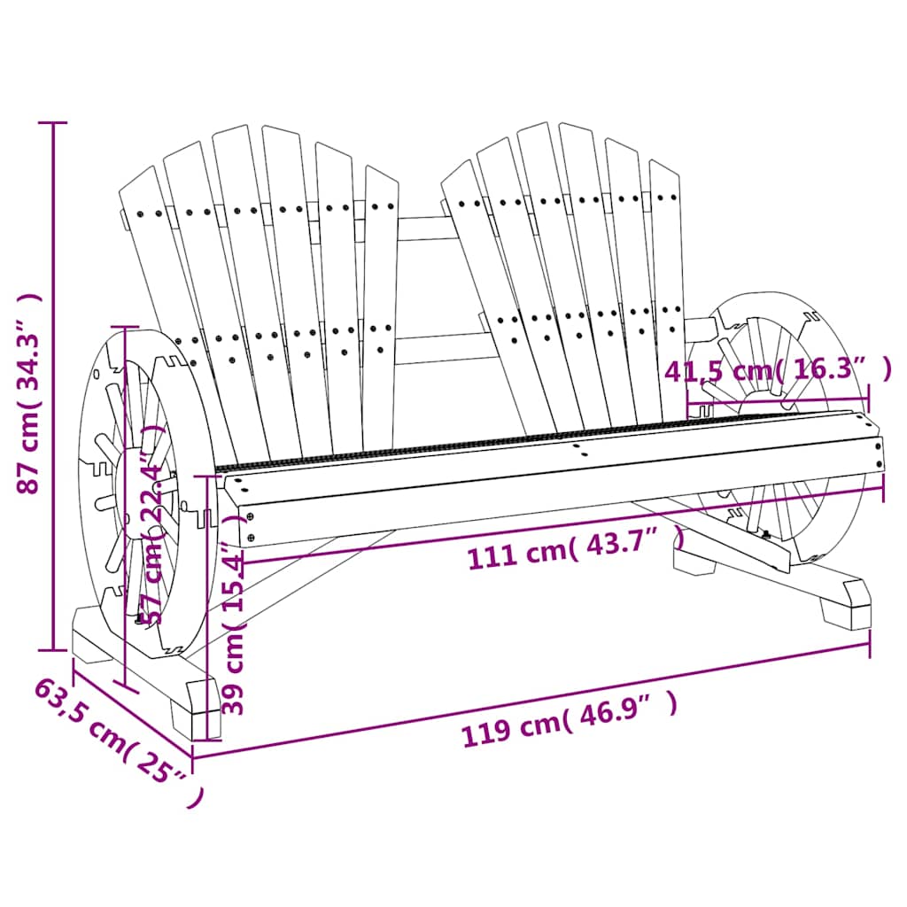 Sedia da Giardino Adirondack 2 Posti in Legno Massello di Abete | homemem39
