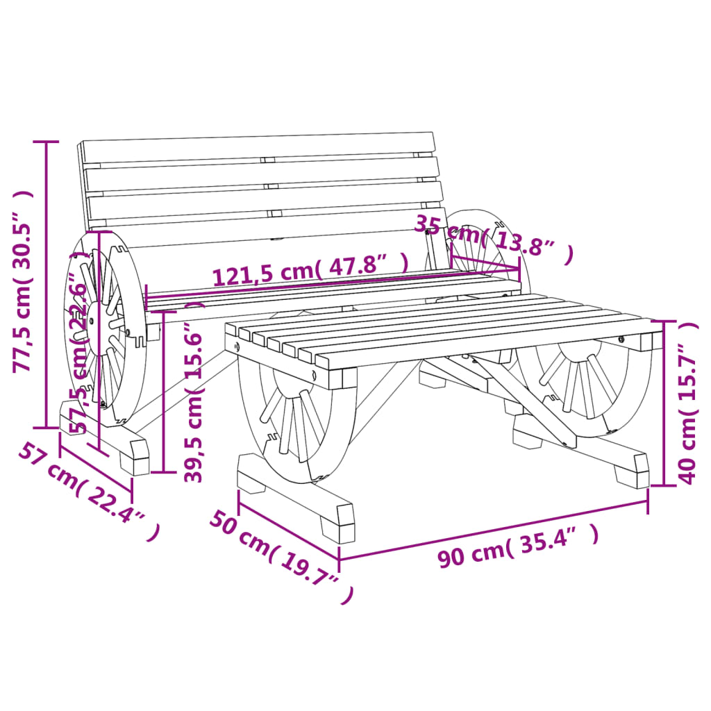 Set Salotto da Giardino 2 pz in Legno Massello di Abete | homemem39