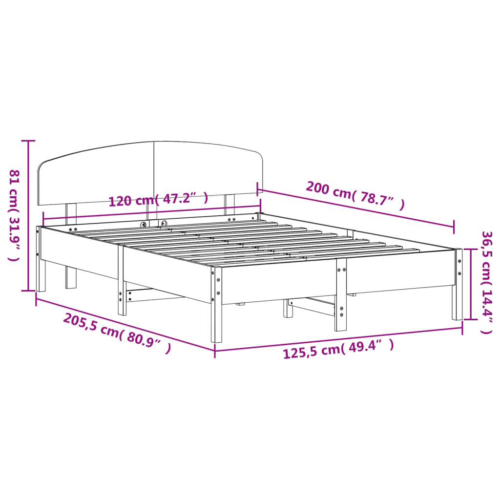 Giroletto senza Materasso Marrone Cera 120x200 cm Legno di Pino | homemem39