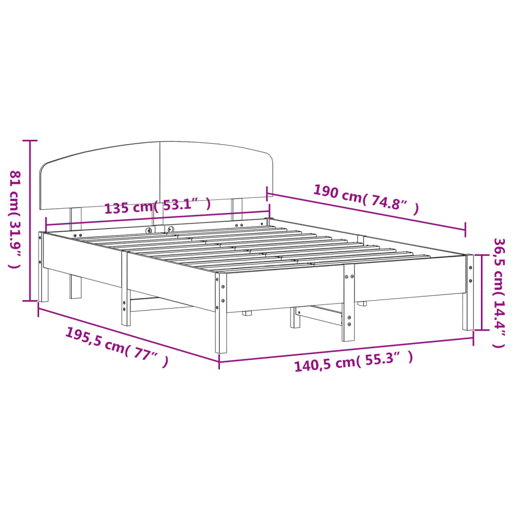 Letto senza Materasso Marrone Cera 135x190 cm in Legno di Pino | homemem39