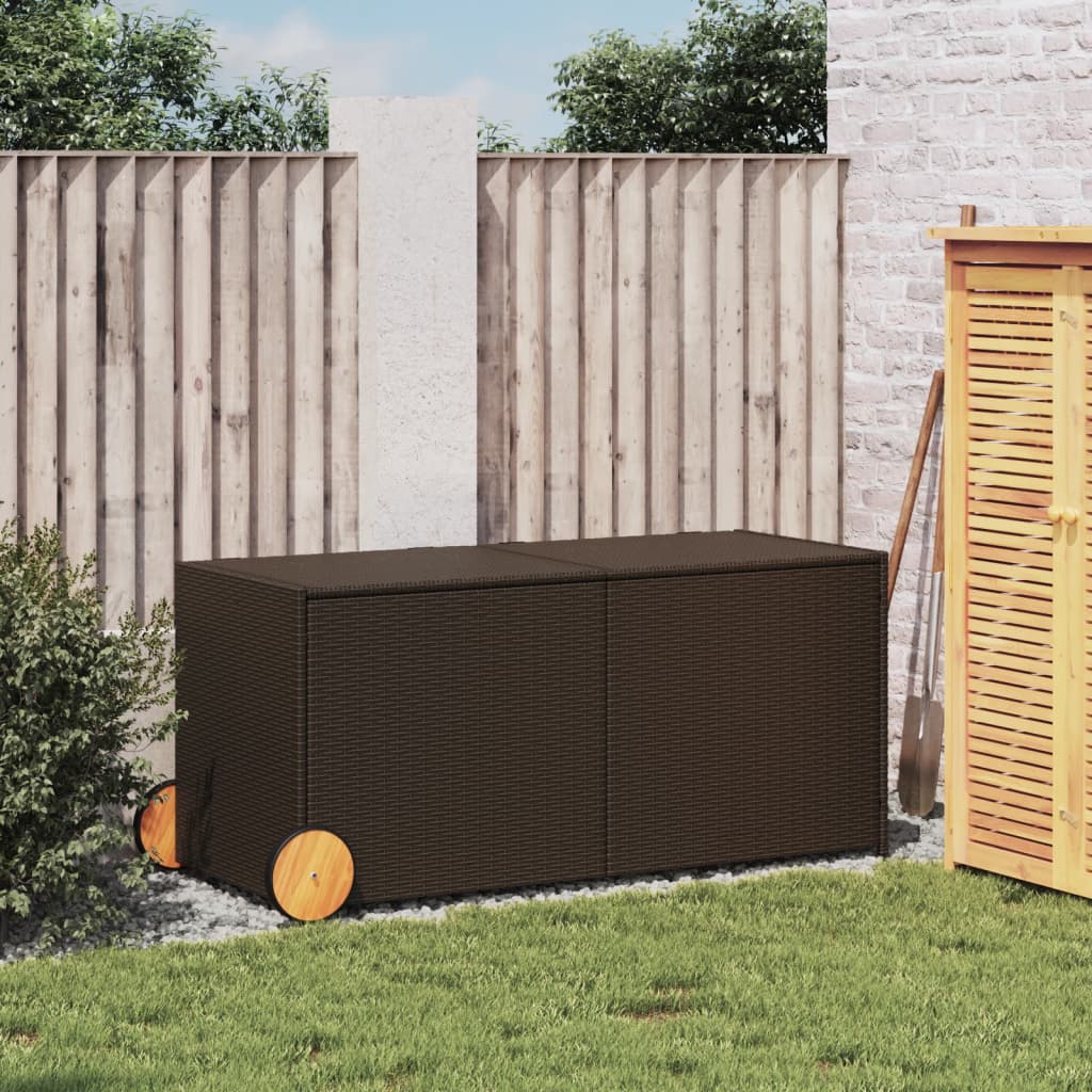 Contenitore da Giardino con Ruote Marrone 283L in Polyrattan - homemem39