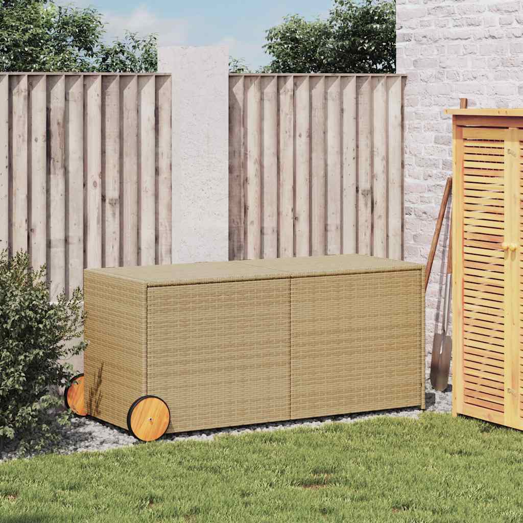 Contenitore da Giardino con Ruote Beige Misto 283L Polyrattan - homemem39