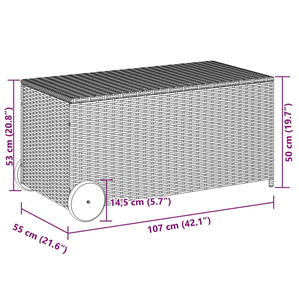 Contenitore da Giardino con Ruote Nero 190L in Polyrattan - homemem39