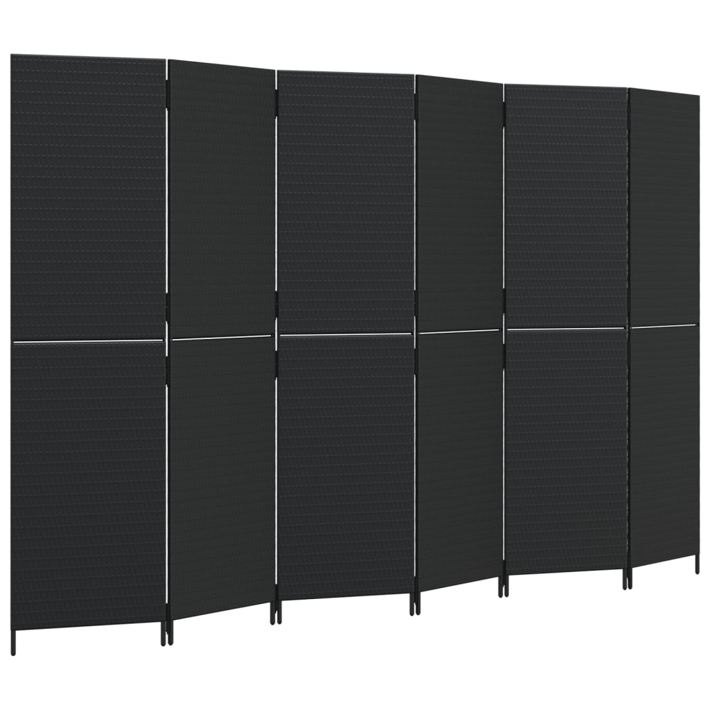 Divisorio per Ambienti a 6 Pannelli Nero in Polyrattan - homemem39