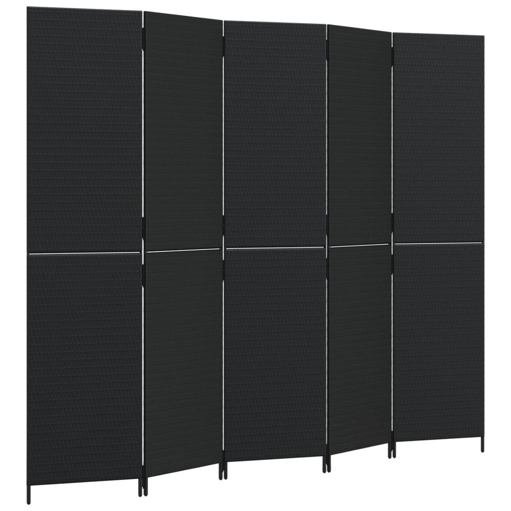 Divisorio per Ambienti a 5 Pannelli Nero in Polyrattan - homemem39