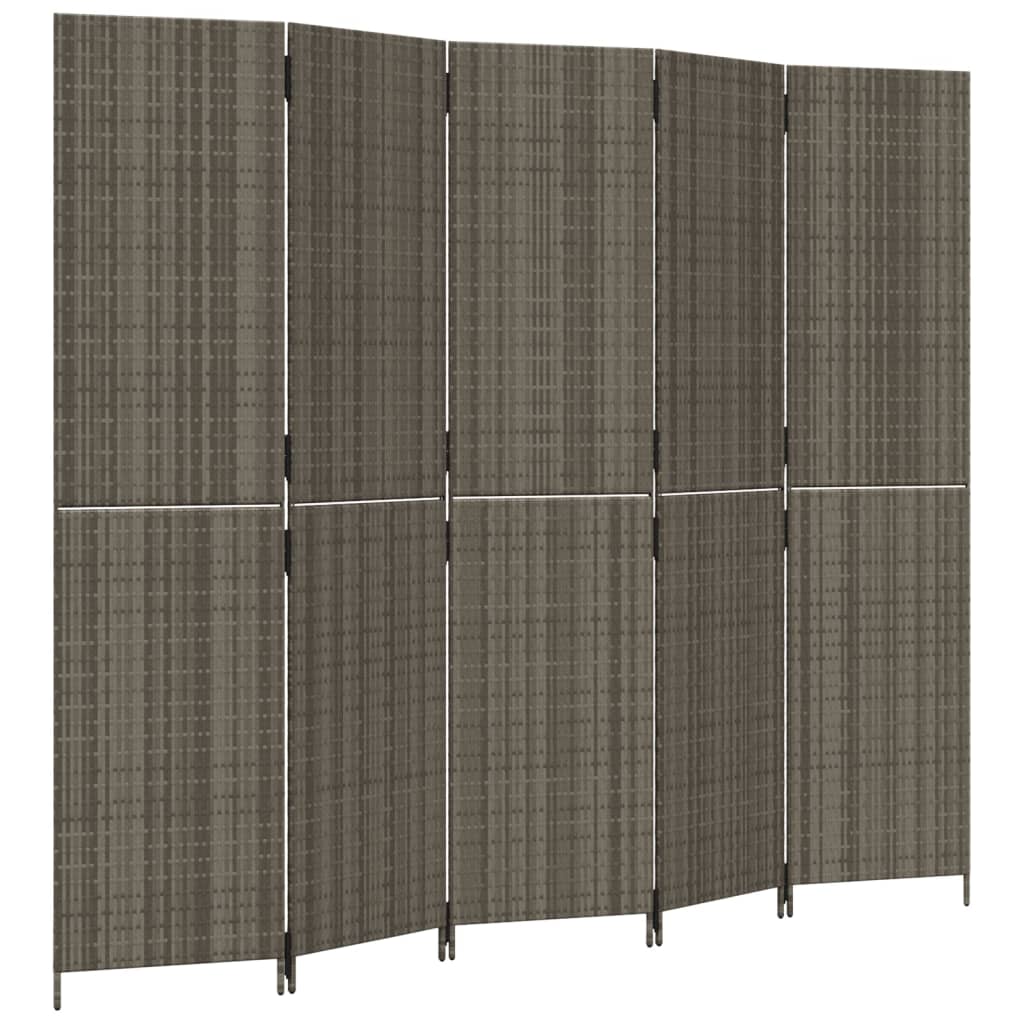 Divisorio per Ambienti a 5 Pannelli Grigio in Polyrattan - homemem39
