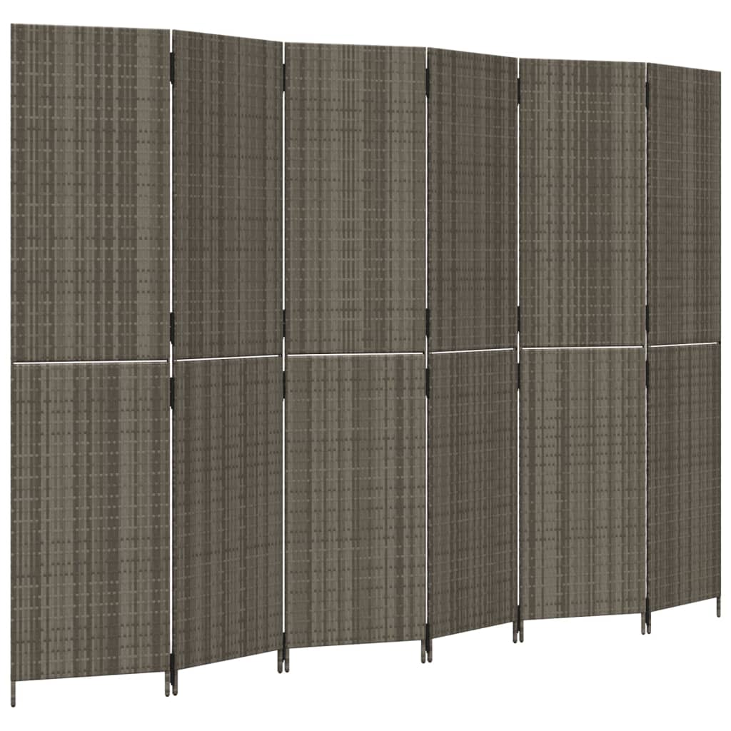 Divisorio per Ambienti a 6 Pannelli Grigio in Polyrattan - homemem39