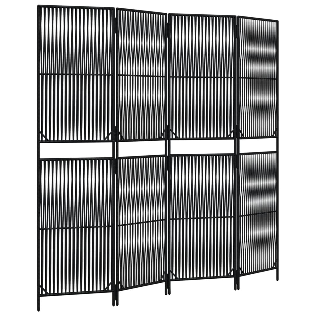 Divisorio per Ambienti a 4 Pannelli Nero in Polyrattan - homemem39