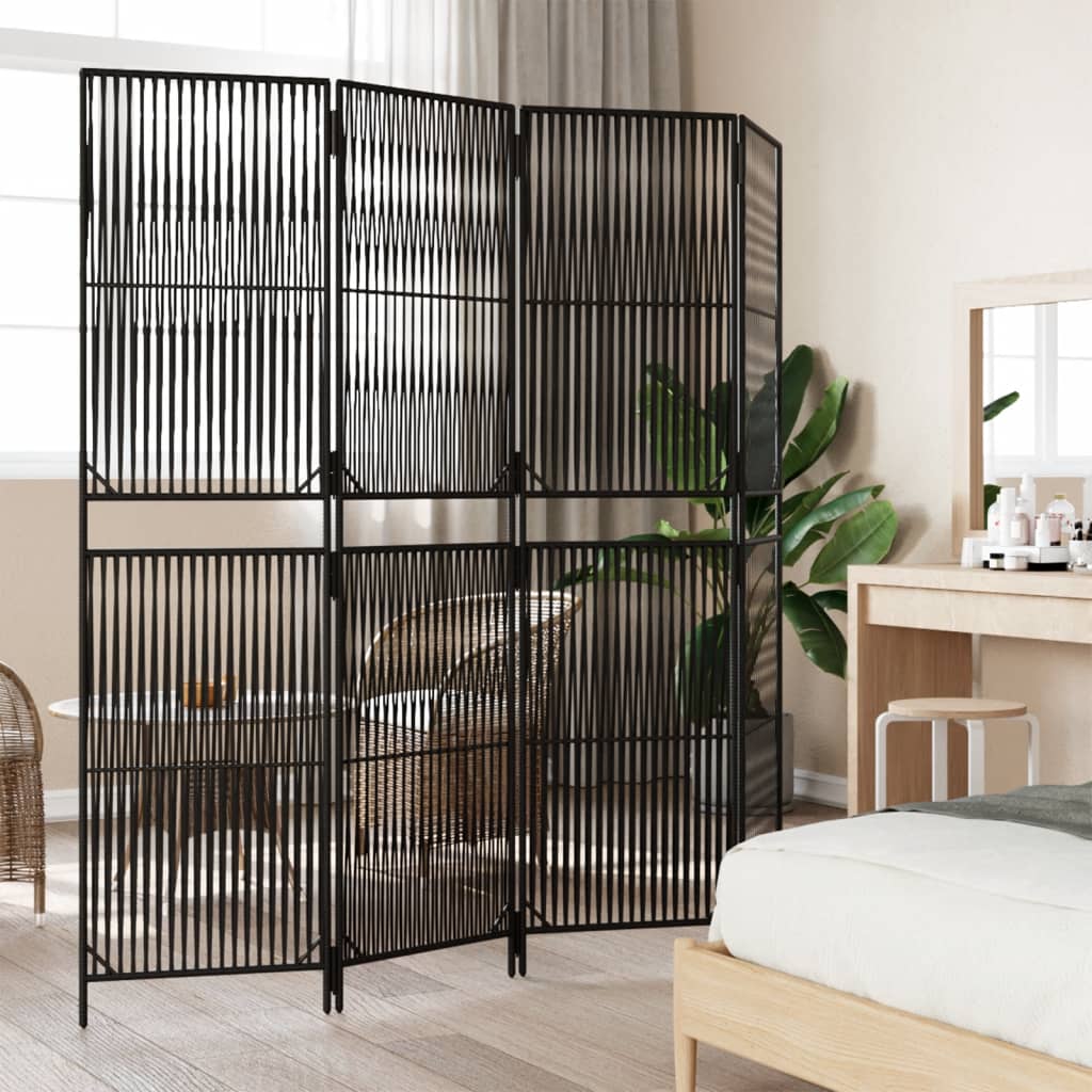 Divisorio per Ambienti a 4 Pannelli Nero in Polyrattan - homemem39