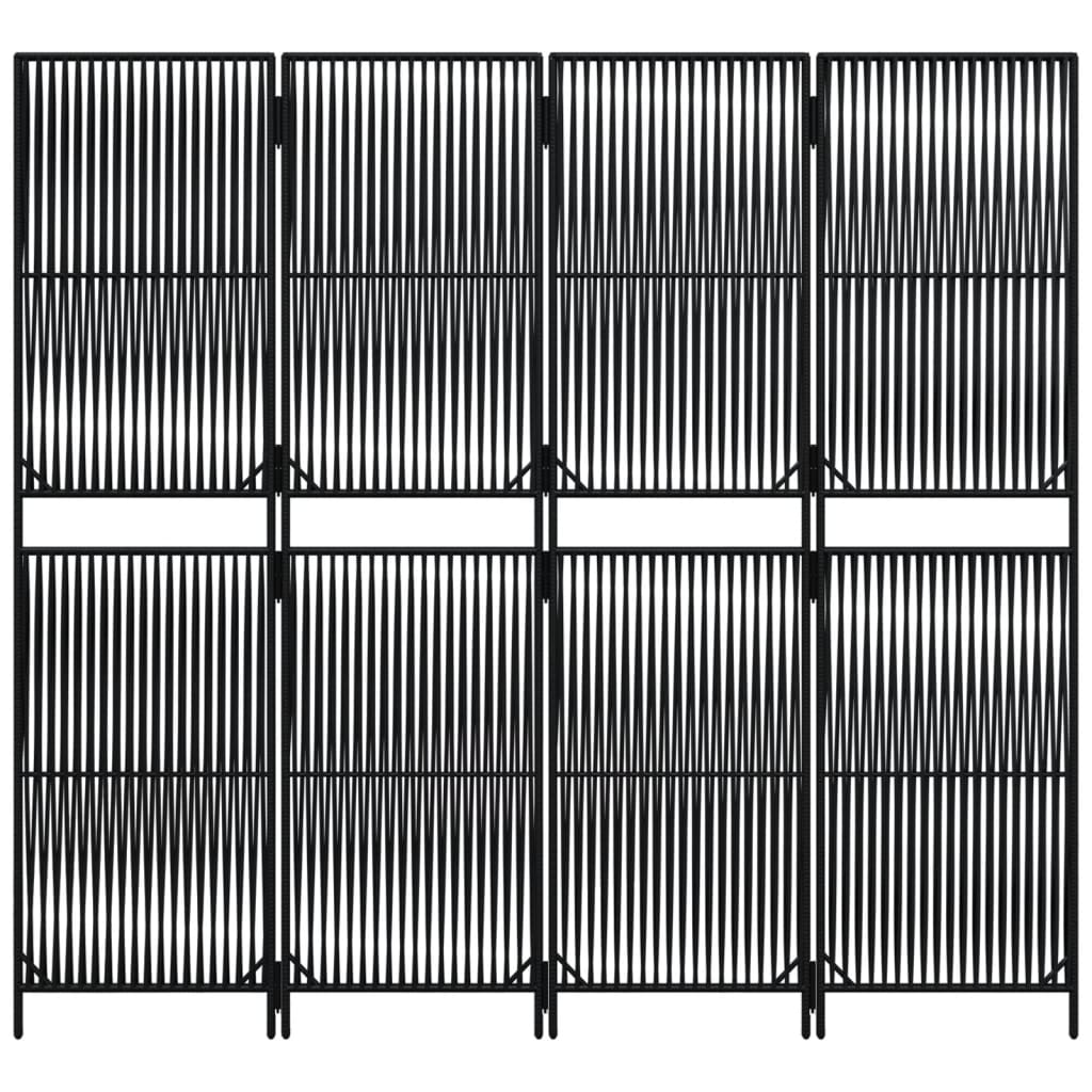 Divisorio per Ambienti a 4 Pannelli Nero in Polyrattan - homemem39