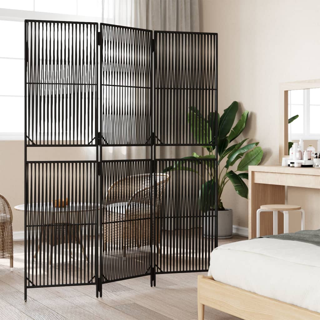 Divisorio per Ambienti a 3 Pannelli Nero in Polyrattan - homemem39