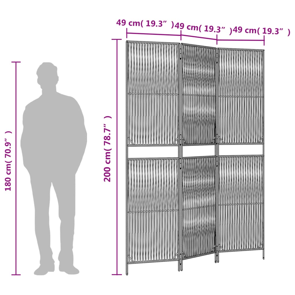 Divisorio per Ambienti a 3 Pannelli Nero in Polyrattan - homemem39