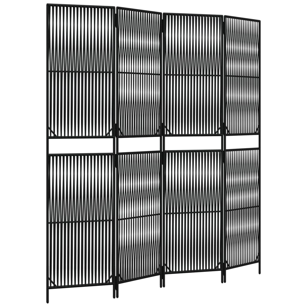 Divisorio per Ambienti a 4 Pannelli Nero in Polyrattan - homemem39