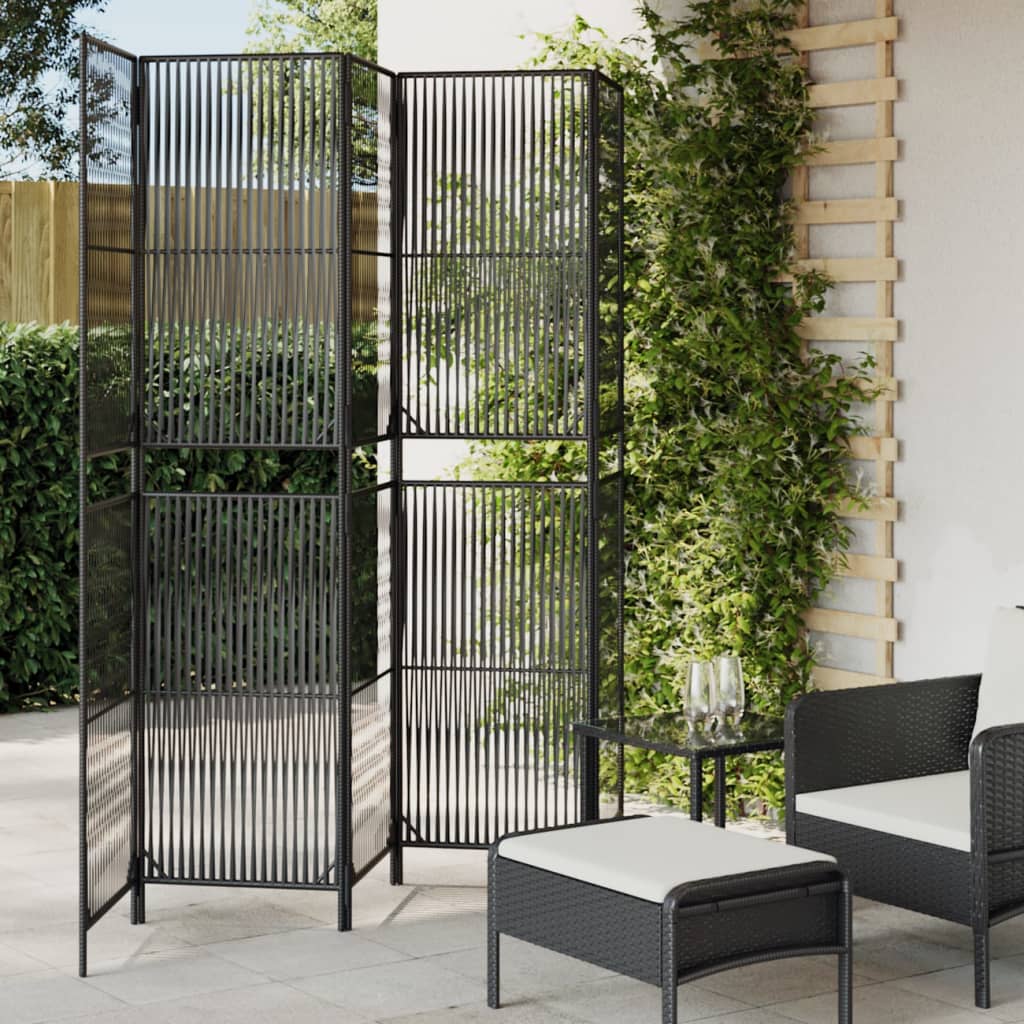 Divisorio per Ambienti a 5 Pannelli Nero in Polyrattan - homemem39