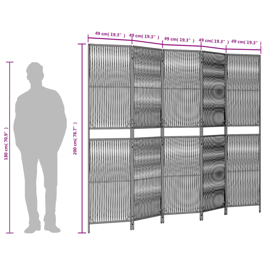 Divisorio per Ambienti a 5 Pannelli Marrone in Polyrattan - homemem39
