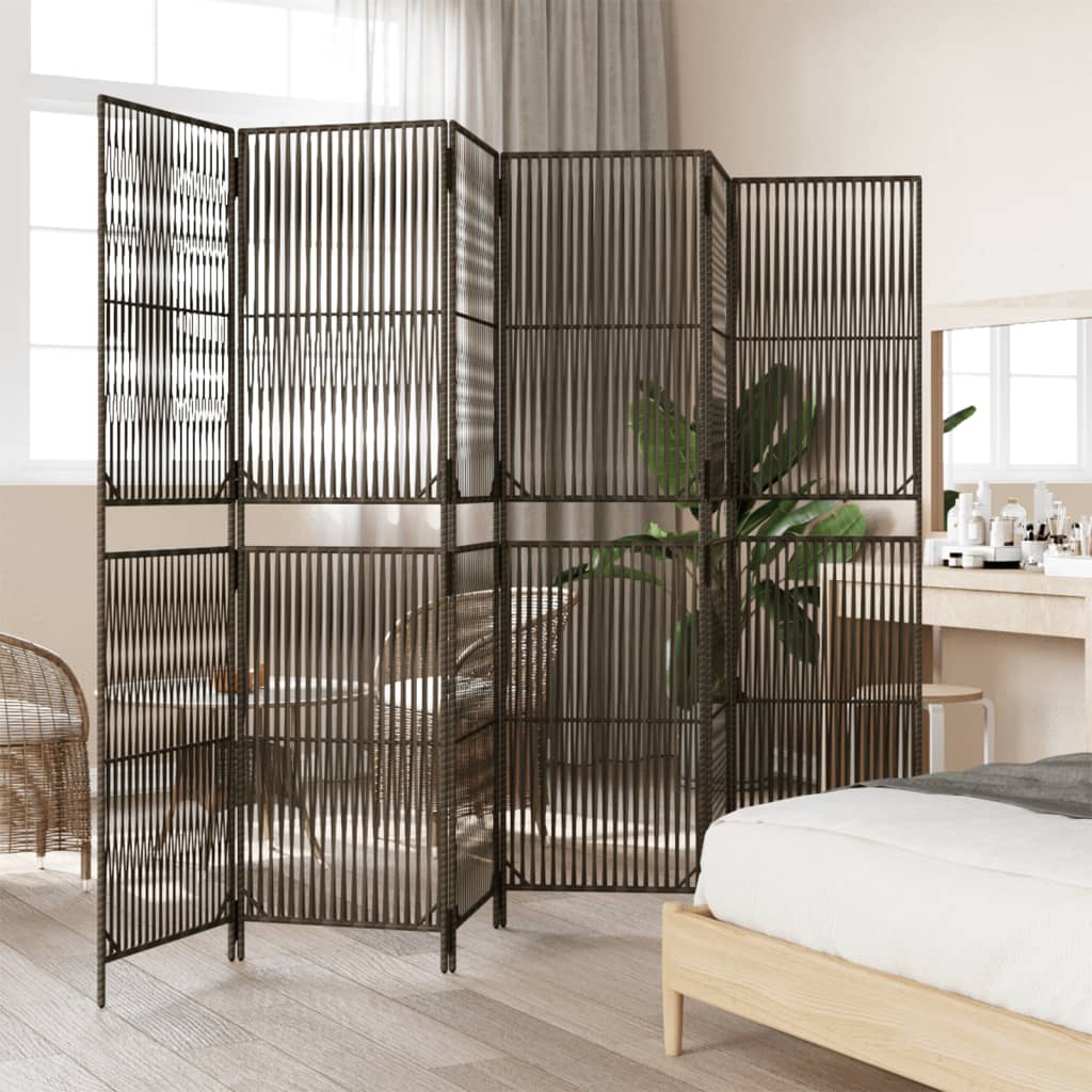 Divisorio per Ambienti a 6 Pannelli Marrone in Polyrattan - homemem39