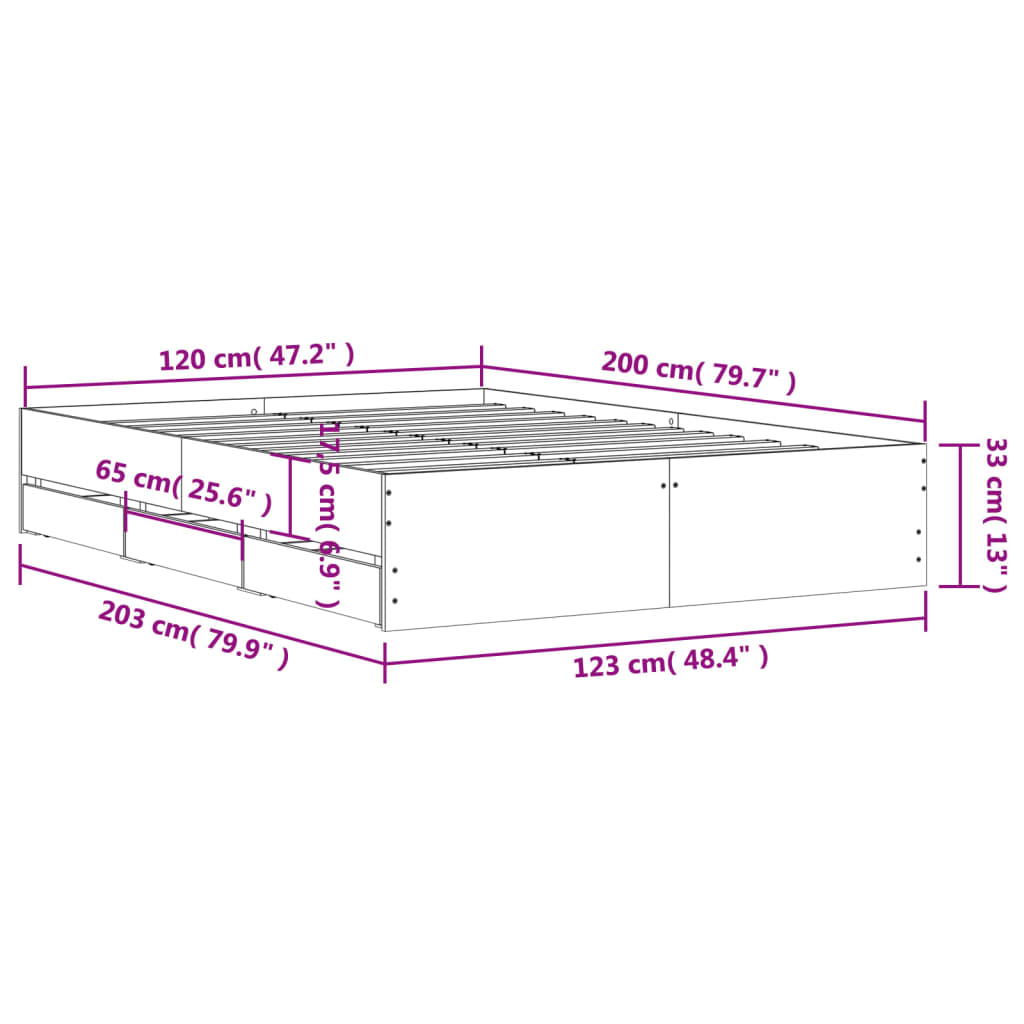 Giroletto Cassetti Rovere Sonoma 120x200 cm Legno Multistrato