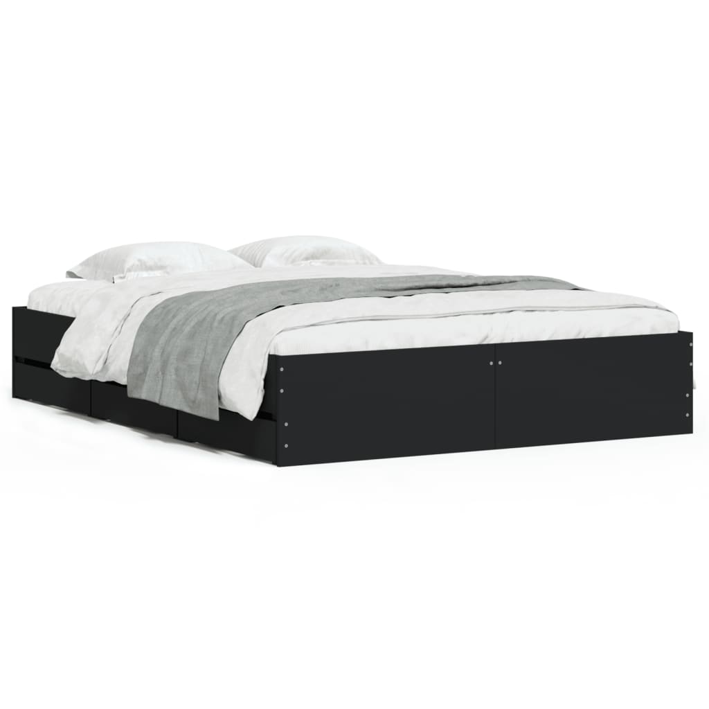 Giroletto con Cassetti Nero 140x190 cm in Legno Multistrato - homemem39
