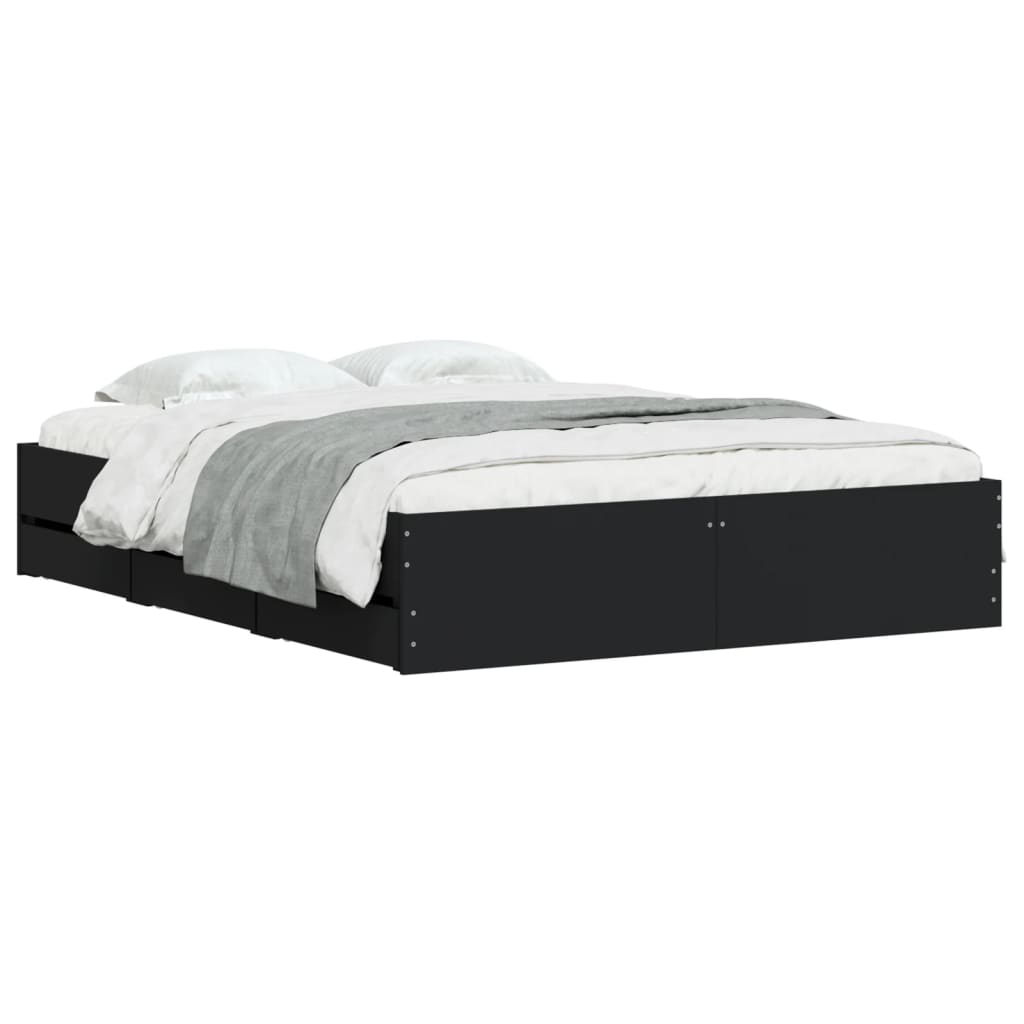 Giroletto con Cassetti Nero 140x190 cm in Legno Multistrato - homemem39
